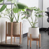 Rak Pot bunga Deco Modern, dudukan kayu bambu setengah abad untuk dalam dan luar ruangan taman sudut tanaman pemegang bunga