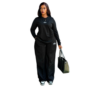 Ensemble de costume pour femme, haut à manches longues, pantalon large, noir, tenue décontractée tendance, ensemble deux pièces - Product Image 2