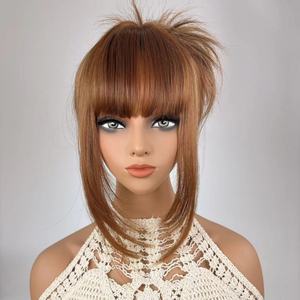 Perruques synthétiques longues droites <span class=keywords><strong>avec</strong></span> <span class=keywords><strong>frange</strong></span> perruques de <span class=keywords><strong>cheveux</strong></span> en couches naturelles pour les femmes quotidiennes Cosplay fête fibres résistantes à la chaleur - Product Image 2