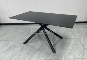 Xu hướng sản phẩm 2025 nối dài bằng đồng sơn kim loại cơ sở trong suốt rèn Tempered <span class=keywords><strong>Glass</strong></span> hình chữ nhật bàn ăn - Product Image 4