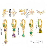 ZUOLA Chic - Juego de 10 Pendientes de Aro con Circonitas Verdes, Chapados en Oro Real de 18K, Lujosos y Apilables, para Mujeres y Niñas