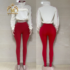 Neue Trendy Women Sports Wear Kordel zug Crop Sweat Top Leggings 2-teiliges Set Casual Joggers Pants Zweiteiliges Set Damen Outfits - Product Image 2