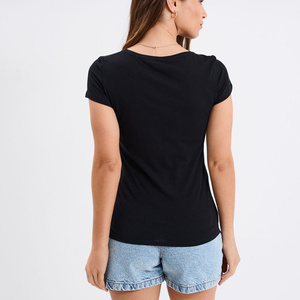 Lightweight Breathable Anti-Wrinkle Short Sleeved Neck Cotton Tee Clean Finish Minimal Seam <b>Detail</b> Tailored Women Modern Casual - Product Image 4