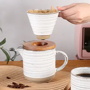 Eco Draagbare Japanse Creatief Slim Hout Koffie Druppelaar Stand Ring Keramische Koffie Druppelaar Pot Met Mok Cup