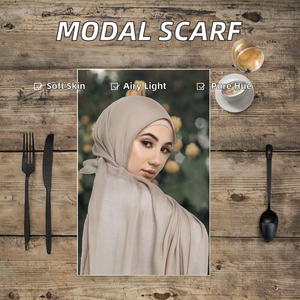 Écharpe Hijab en Coton Modal Couleur Unie à Bord Large, Double Aiguille, Angle Droit, Respirante et Légère - Product Image 2
