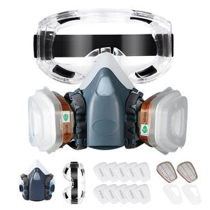 Masque à gaz demi-visage en silicone réutilisable anti-poussière à 3 couches avec filtre en coton et lunettes de protection pour la production chimique - Product Image 6