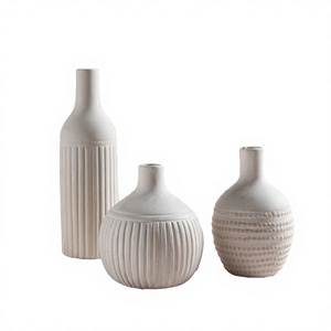 Pot de fleurs en céramique beige, ensemble de jardinières émaillées, vase texturé contemporain pour la maison, le jardin et le bureau - Product Image 1