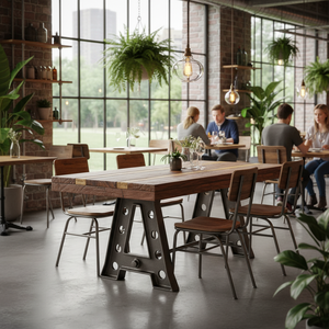 Industrial Solid Mango Wood High Grade Metal Base <b>Folding</b> Dining <b>Tables</b> Modern Eco-Friendly Restaurant Furniture Mall Hotel Park - Product Image 3