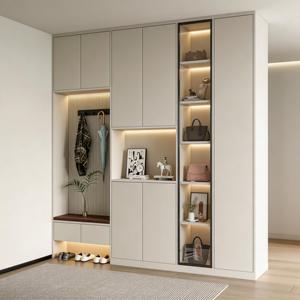 <span class=keywords><strong>Meuble</strong></span> à chaussures d'entrée moderne <span class=keywords><strong>avec</strong></span> portes vitrées LED, banc, tiroirs de rangement <span class=keywords><strong>et</strong></span> penderie, blanc, sur mesure - Product Image 2
