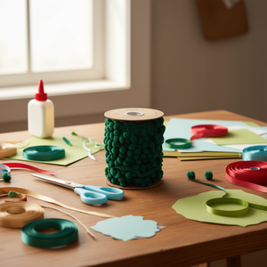 Nastro Iln Pom-Pom da 2,0 cm di larghezza, 20 iarde, verde scuro, decorazione artigianale - Product Image 2