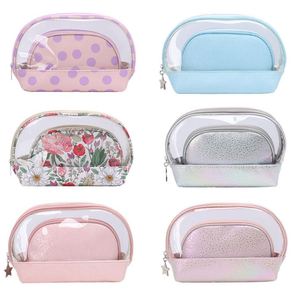 Trousse de maquillage semi-circulaire en PVC imprimé, deux pièces, grande capacité, idéale pour les voyages - Product Image 1
