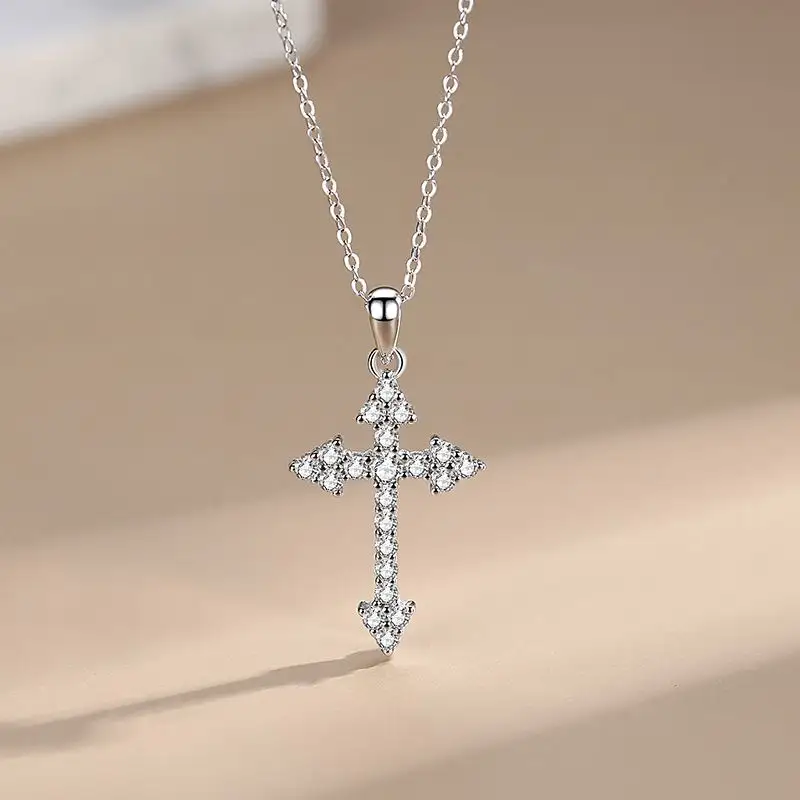 Großhandel Sterling Silber Kreuz Halskette Full Diamond Personality Charm Anhänger Halskette für Frauen