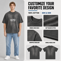 T-shirt en coton unisexe rétro streetwear, coupe oversize décontractée, couleur unie, respirant, effet délavé, épaules tombantes, grandes tailles, OEM ODM