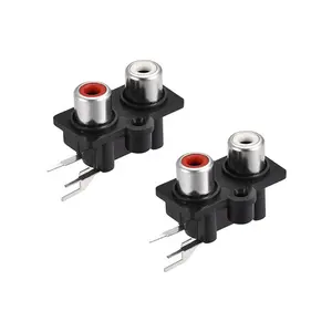 PCB Mount RCA แจ็คเต้าเสียบ2 RCA หญิงแจ็คเสียงวิดีโอ RCA มุมขวาเชื่อมต่อ