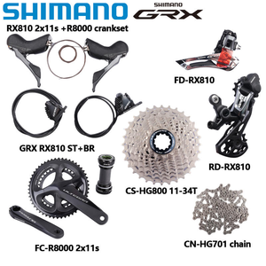 Grupo de Bicicleta de Carretera Shimano GRX 2x11s RX810, Juego de Bielas R8000 de 170 mm, Palanca de Cambios RX810, Desviador Delantero y Trasero, <span class=keywords><strong>Cassette</strong></span> CS-HG800 para Bicicleta de Carretera, Kit 2x11v - Product Image 1