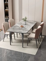 Table à manger en ardoise gris brillant et ensemble de chaises, style moderne minimaliste, assemblé