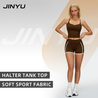 JINYU Débardeur Halter à Bretelles Spaghetti pour Femme, Dos Croisé, Rembourré, Cami de Sport Ultra Doux, Extensible dans les 4 Sens, Crop Top de Yoga et d'Entraînement