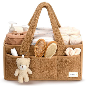 Organisateur <span class=keywords><strong>de</strong></span> Poussette Portable en Velours Teddy avec Panier <span class=keywords><strong>de</strong></span> Rangement, Porte-Lingettes et Porte-Couches, <span class=keywords><strong>Cadeau</strong></span> <span class=keywords><strong>de</strong></span> Naissance pour l'Organisation des Couches - Product Image 2