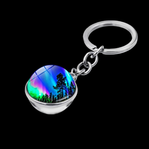 Wholesale Luminous Aurora Key Chain Pendant Time Gemstone Luminous Glass Ball Pendant Metal Key Chain