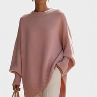 Pull-over ample à col rond et manches longues pour femme, style streetwear automne-hiver 2026, en polyester de couleur unie, inspiré des tendances européennes et américaines.