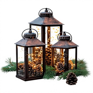 Portavelas de Hierro Rústico con Asa, Portavelas de Metal Vintage para Decoración Navideña del Hogar - Product Image 1