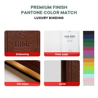 Couverture en cuir PU avec logo personnalisé en relief, papier bible 28 g/m², pages intérieures A4, reliure cousue de haute qualité, bible NIV en anglais