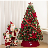 Luxuriöses Weihnachtsbaum-Set aus rotem Samt mit Schleife, 1,8m-2,4m PVC-Stehbaum mit Ornamenten und Schürze für die Weihnachtsdekoration zu Hause