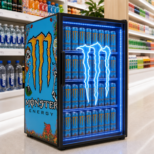 อุปกรณ์ทำความเย็นเชิงพาณิชย์, ตู้แช่เครื่องดื่มมินิ <span class=keywords><strong>Monster</strong></span> สำหรับเครื่องดื่มชูกำลัง, ประตูกระจก & โลโก้ LED แบบกำหนดเอง - Product Image 1