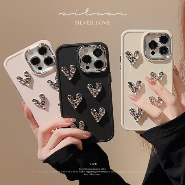 Fashion Soft Electroplate 3D Love Heart Kawaii Cover Cute Girly Phone Cases for iphone 15 14 13 12 11