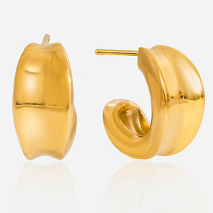 Pendientes de aro cóncavos de acero inoxidable, chapados en oro de 18 quilates, diseño geométrico, joyería de moda para mujer - Product Image 1