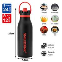 Bouteille d'eau en acier inoxydable à double paroi isolée sous vide, sans BPA, portable, pour le sport et les voyages, avec boîte cadeau
