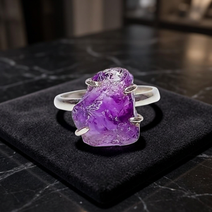 Bague en argent sterling 925 avec améthyste, artisanale, pour femme - Cadeau de mariage et de fête - Product Image 3