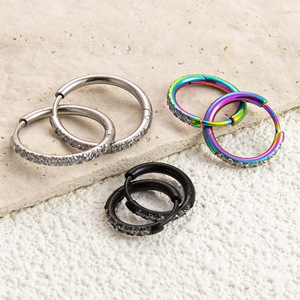 Pendientes de Aro de Acero Inoxidable con Diamantes Incrustados de 16mm, 14mm, 12mm, 10mm y 8mm, Coloridos, Negros, Plateados, Arcoíris, Joyería de Moda - Product Image 3