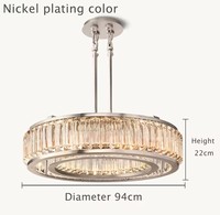 Lustre en cristal en acier Maurier de style nordique américain moderne, hauteur réglable, finition nickel/noir/laiton, garantie 5 ans, éclairage