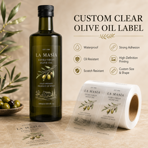 Etiquetas Personalizadas Transparentes para Aceite de Oliva, Resistentes al Agua y al Aceite, en Rollo, para Botellas de Vidrio, Empaques de Alimentos, OEM, ODM, con Logotipo <span class=keywords><strong>QR</strong></span> - Product Image 1