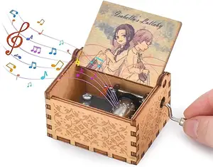 Custom New Creative Hand-Cranked Laser Engraved Mini Wooden Music Box For Gift