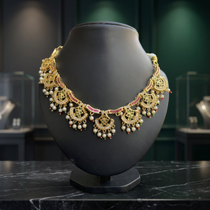 Traditional <b>Indian</b> Jadau Necklace and Earrings Set with American Diamond Gold Plating for Women, Ethnic Bridal <b>Jewellery</b> - Product Image 6