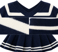 Ensemble pull tricoté rayé et jupe plissée style preppy pour filles, tenue scolaire personnalisée pour enfants de 4 à 12 ans, vente en gros