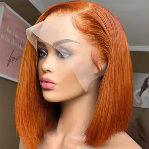 360 फीता ललाट विग सीधे Glueless 100 कुंवारी अदरक नारंगी रंग मानव बाल Wigs मध्य भाग पूर्व Plucked नारंगी बॉब विग