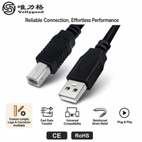 Câble USB noir de 1,5 m en promotion usine, cordon d'imprimante en matériau PC de haute qualité pour téléphones mobiles Android, longueur 1,5 m, en stock