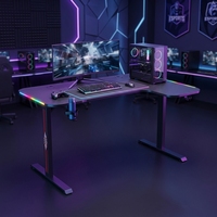 Escritorio de juegos con luz LED RGB grande y moderno, mesa de esquina de Metal en forma de L, mesa de Juegos de ordenador de escritorio moderna