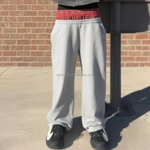 Calças de moletom QIANSHI para homens, calças de moletom de cintura dupla largas e largas de algodão para homens, calças de moletom pesadas e grandes - Product Image 1