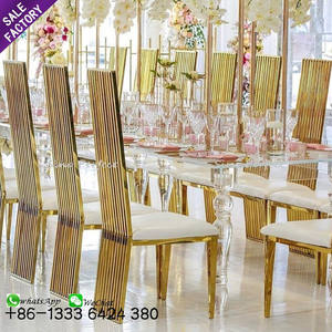 Muebles para Banquetes, Sillas de Acero Inoxidable de Lujo para Banquetes, Eventos, Bodas, Hoteles, Sillas de Comedor con Patas Doradas - Product Image 1