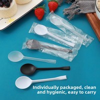 Vente en gros Petites cuillères en plastique jetables modernes pour soupe Glace en poudre à emporter Salade de fruits Soupe sucrée Emballage individuel