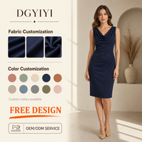 Robe fourreau élégante sans manches à col bénitier 240 GSM pour femme, longueur genou, pour le bureau et les affaires, opaque, avec logo personnalisé OEM, vente en gros