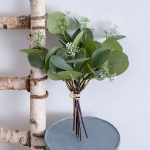 MW14002 argento dollaro eucalipto foglie <span class=keywords><strong>di</strong></span> seta steli con <span class=keywords><strong>semi</strong></span> artificiali <span class=keywords><strong>fiori</strong></span> verdi casa giardino decorazione della tavola corona - Product Image 4