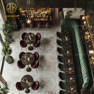 हॉट सेलिंग पिज्जा कैफे ग्रीन वुड वर्ग टेबल और मखमली चेयर सेट सोफे बूथ बैठने वाले वाणिज्यिक रेस्तरां फर्नीचर - Product Image 5