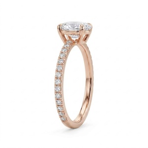 Elegante Anillo de Diamantes Cultivados en Laboratorio con Forma Ovalada Estilo Oriente-Oeste, Oro Rosa Sólido de 14K, Pavé, Estilo Halo Oculto, Anillo de Bodas - Product Image 3