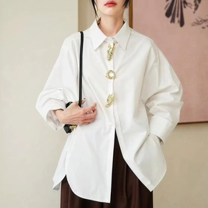 Camicie e <span class=keywords><strong>Bluse</strong></span> Casual da <span class=keywords><strong>Donna</strong></span> in Cotone a Maniche Lunghe, Nuova Collezione <span class=keywords><strong>Autunno</strong></span> Primavera, Versatili e alla Moda - Product Image 1