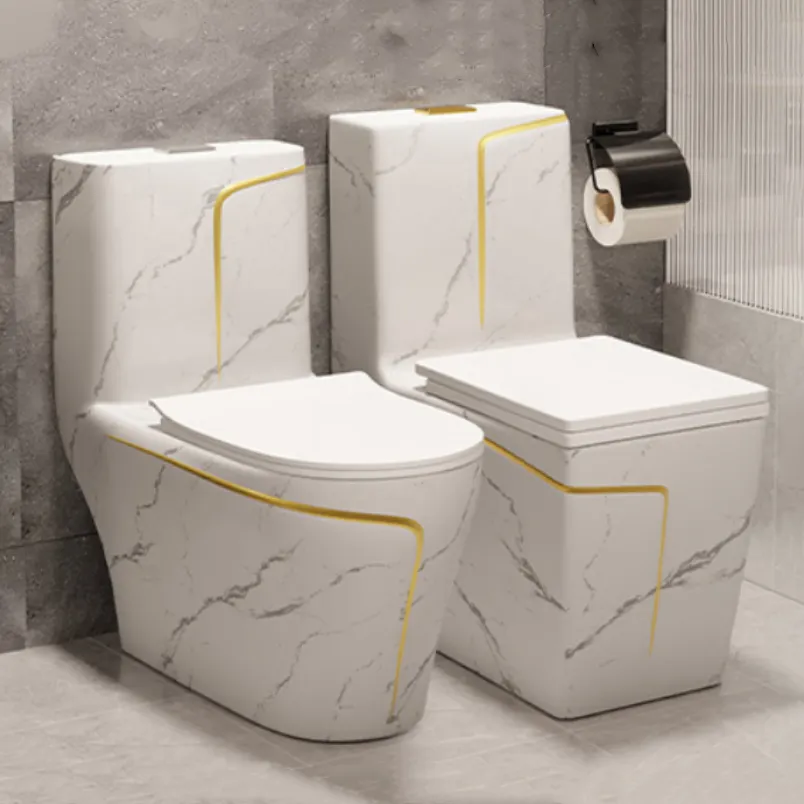 Mermer tasarım lüks renkli wc tuvalet kase banyo su dolap commode tek parça seramik tuvalet altın hattı ile
